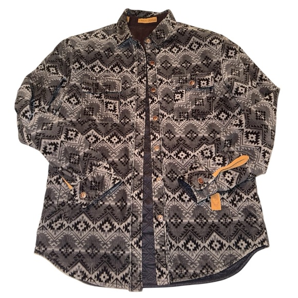Nifty Genius Reversible Quilted JacketAztec Print & Solid I Button Front